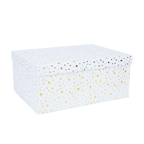 Pappkarp DIANA-2 kaanega 35x27xH15,7cm, valge kuldsete täppidega