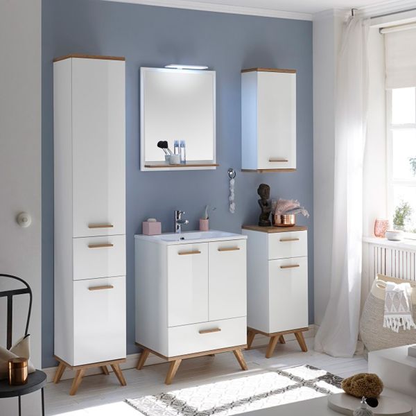 Vannitoamööbli komplekt 923 valge/tamm, LED