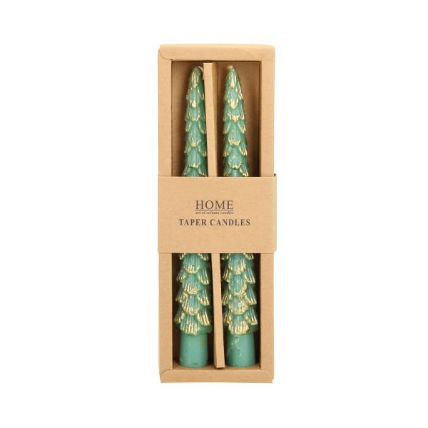 Antique candle CAROLS 2pcs 20cm green spruce