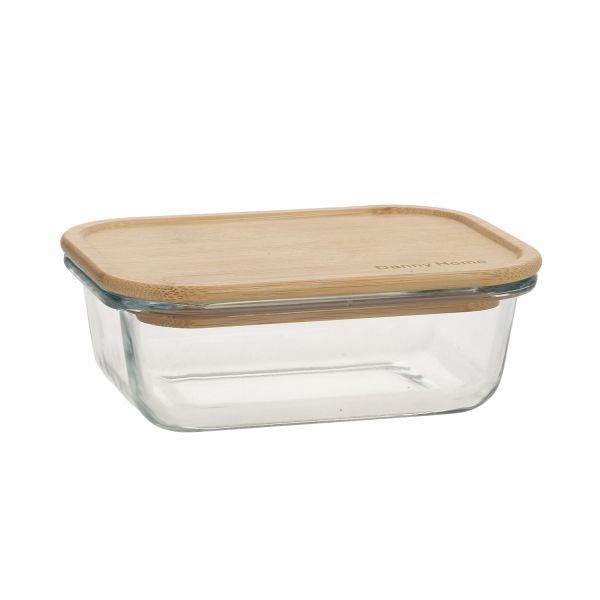 Миска BOXY 14,5x10,5xH4,8см 370мл, стекло, бамбук