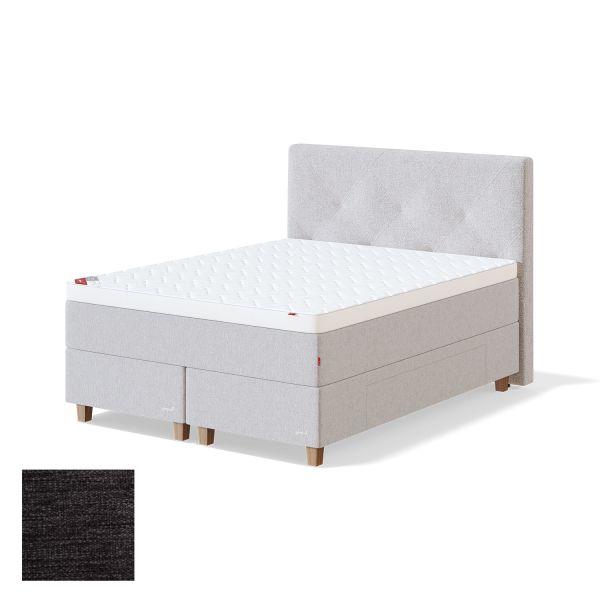 Continental bed with drawer BLACK CONTINENTAL VERANO 160x200cm, soft, dark grey