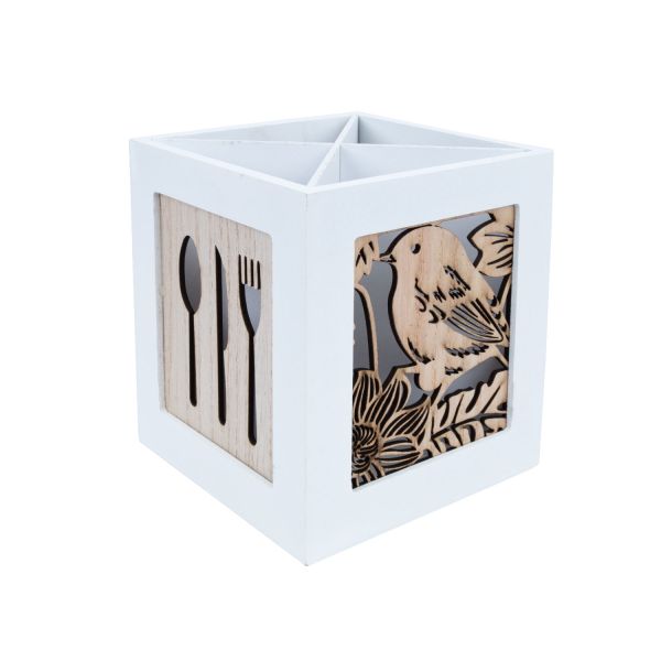Pen holder HAZEL 12x12xH14,5cm, white/beige