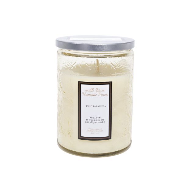 Glass jar candle ROMANTIC TIMES H11cm, beige