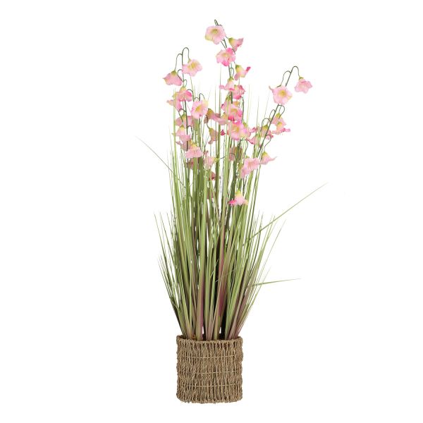 Artificial flower IN GARDEN H87cm, purple campanula, grass with pot