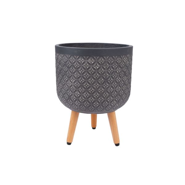 Lillepott SKY PAO D30xH39.5cm, tumehall, puidust jalgadega