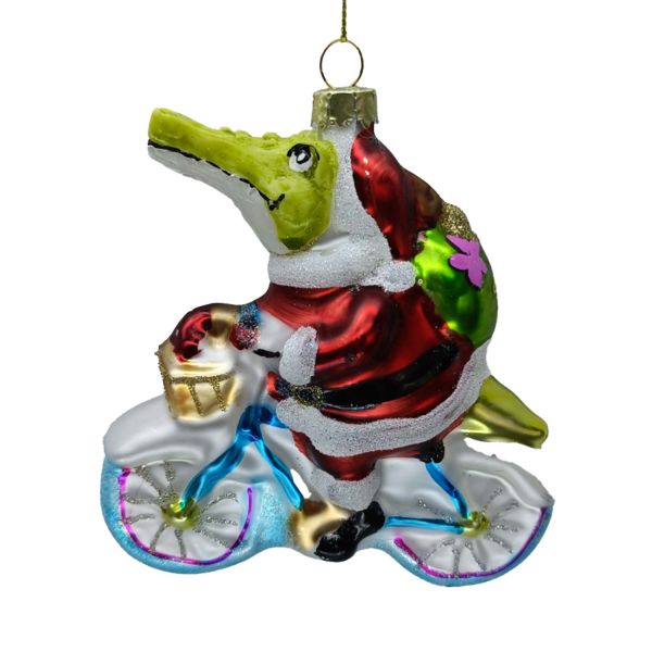 Рождественское украшение JOY CROCODILE BIKE 11,7 см, стекло