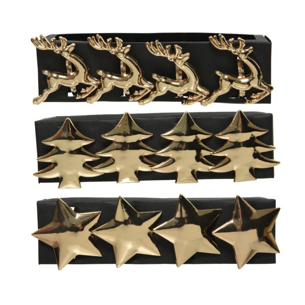 Napkin rings SHINE DEER-TREE-STAR 4pcs golden, mix