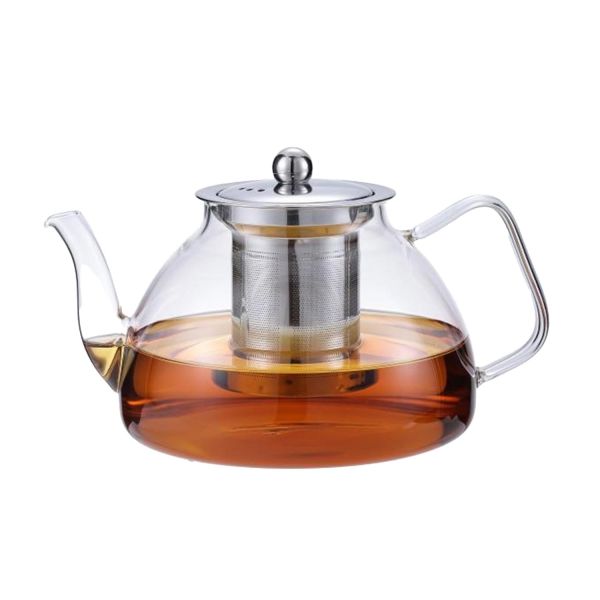 Teapot DANNY 1155ml glass, silver with sieve