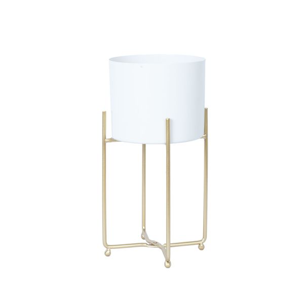 Lillepostament DEIA WHITE S 19,5x18xH37cm, valge/kuldne