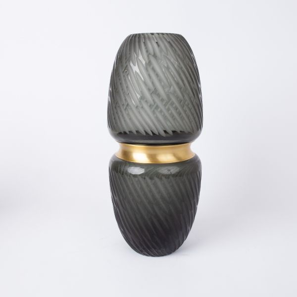 Vase LUXO D12xH28cm, green/gold