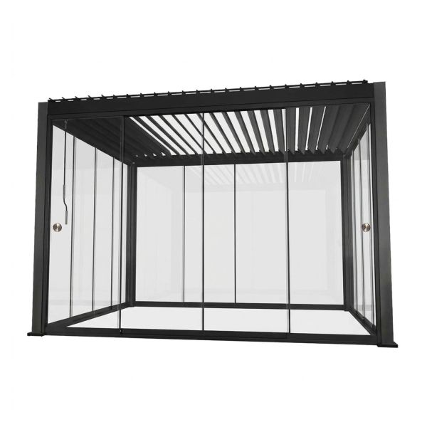 Gazebo MIRADOR-111 3x3m with glass sliding doors, dark grey