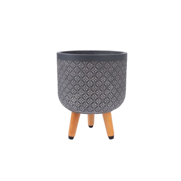 Lillepott SKY PAO D24xH29.6cm, tumehall, puidust jalgadega