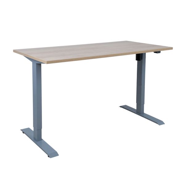 Töölaud ERGO 1-mootoriga 140x70xH71-121cm, hikkoripuu/hõbehall