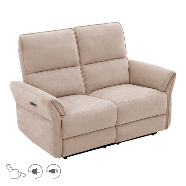 Recliner sofa DAMIKA 2-seater with electric mechanism, light brown