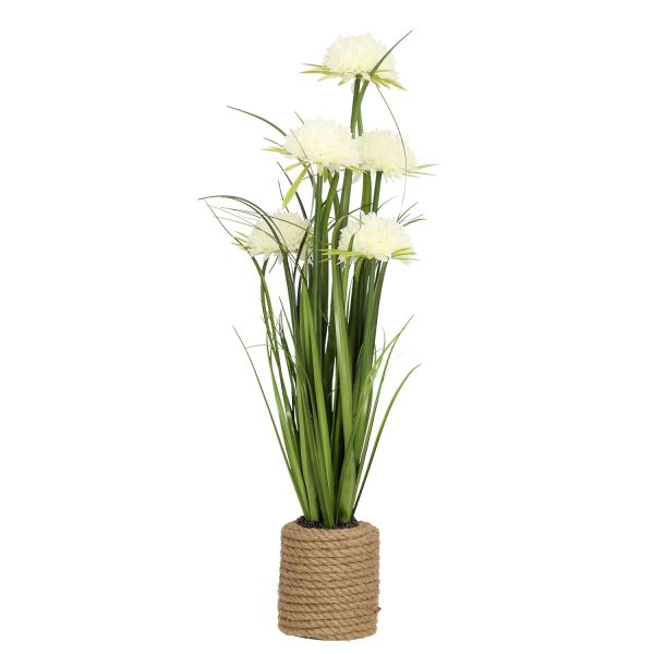 Kunstlill IN GARDEN H70cm, valge krüsanteem, rohukõrred potis