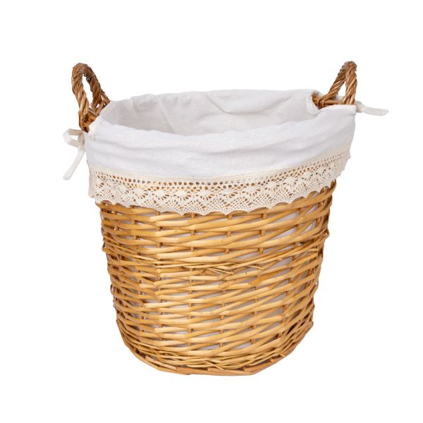 Laundry basket MAX D33xH32cm, light brown with lace
