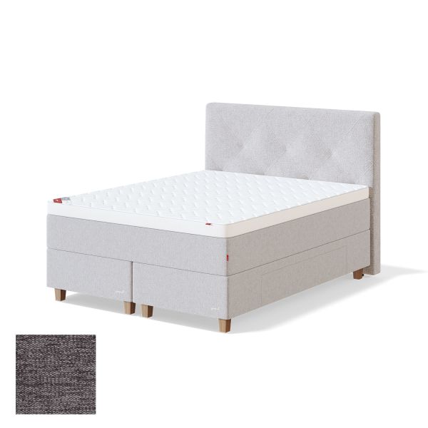 Continental bed with drawer BLACK CONTINENTAL VERANO 160x200cm, soft, grey