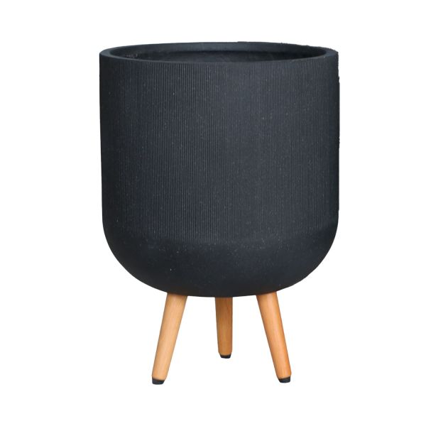 Lillepott SKY STONE D44xH65.5cm, must, puidust jalgadega