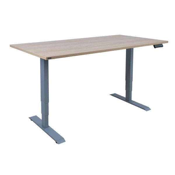 Töölaud ERGO 2-mootoriga 160x80xH60-125cm, hikkoripuu/hõbehall