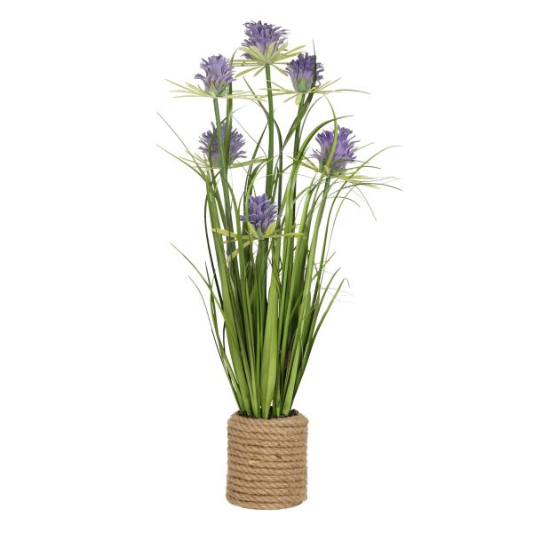 Artificial flower IN GARDEN H70cm, purple chrysanthemum, grass with pot