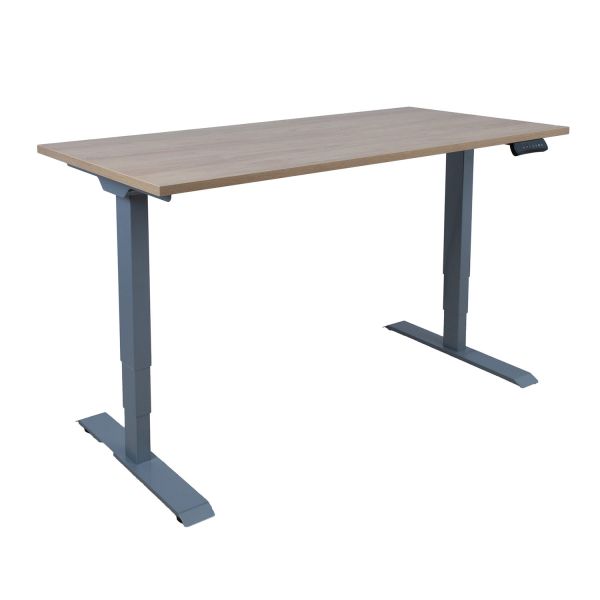 Töölaud ERGO 2-mootoriga 140x70xH60-125cm, hikkoripuu/hõbehall