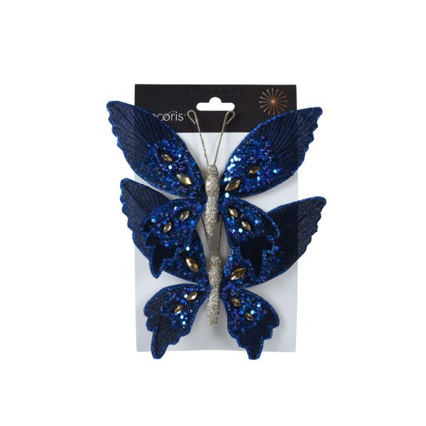 Christmas ornament WISH BUTTERFLY 15,5cm, 2pcs, blue