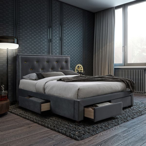 Кровать GLOSSY 160x200см с матрасом HARMONY DELUX, серый