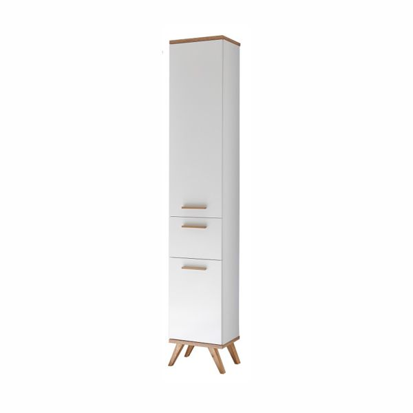 Kõrge vannitoakapp 923, 35,5x33xH205cm, valge/tamm