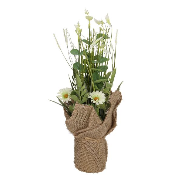 Kunstlill IN GARDEN H35cm, valge õis, rohukõrred potis