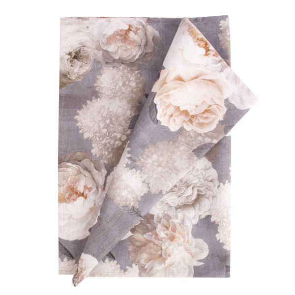 Table mat HOLLY 43x116cm, grey flowers