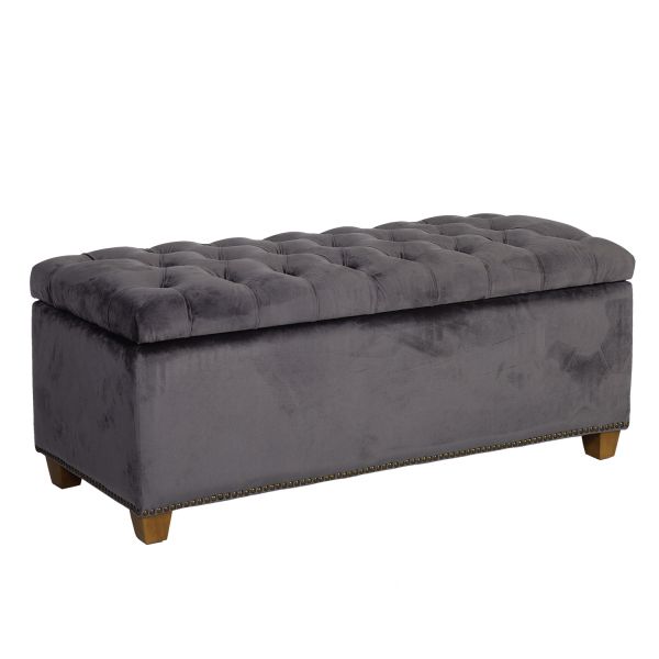 Скамья HOLMES VELVET с ящиком, 112x46xH47см, тёмно-серый