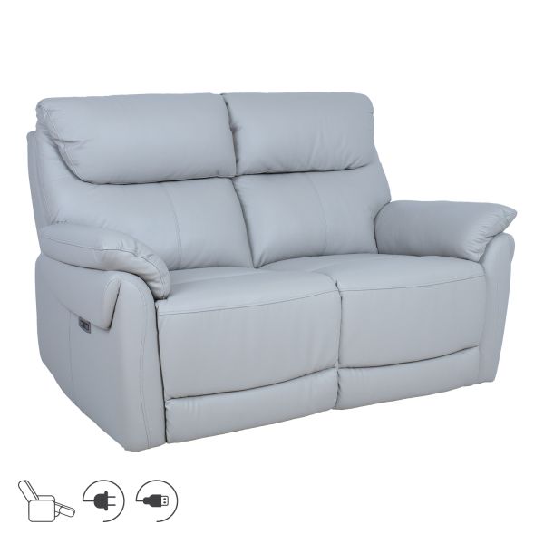 Recliner sofa BOWEN 2-seater with electric mechanism, grayish beige genuine leather