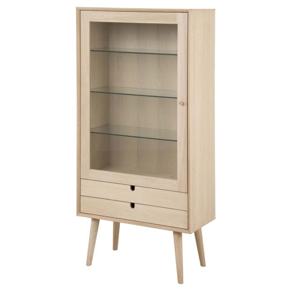 Шкаф-витрина CENTURY 72x36xH143,2см, с 2 ящиками и стеклянная дверь, материал: шпон дуба/мебельная доска
