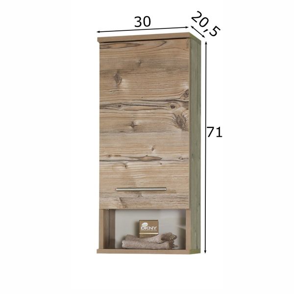Upper bathroom cabinet ISOLA 30x20,5xH71cm, light brown