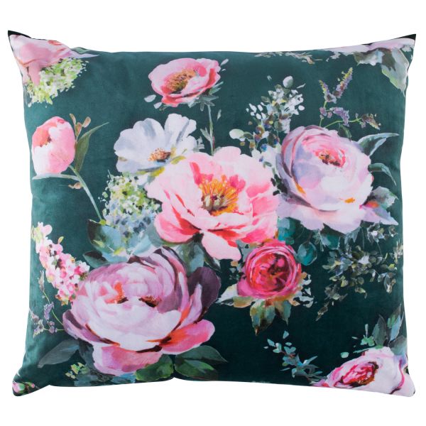 Pillow HOLLY 65x65cm, roses/dark green