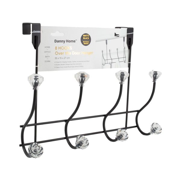 Nagi uksele HOOK CRISTAL 4-ne 35x27cm, must