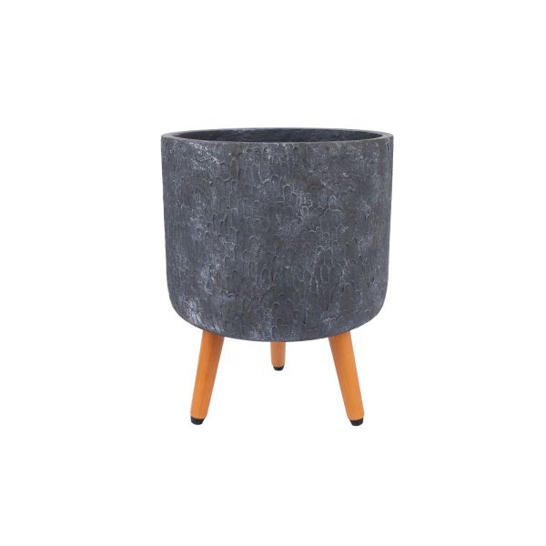 Plant holder SKY EDEN D32xH41.2cm, dark grey, with wood legs