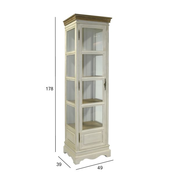 Display cabinet SAMIRA 49x39xH178cm, antique white/natural