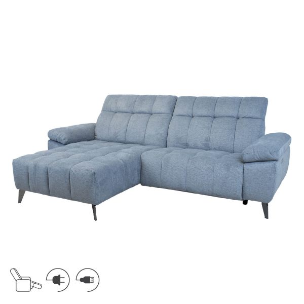Corner sofa LUZERN LC, electric recliner, bluish grey
