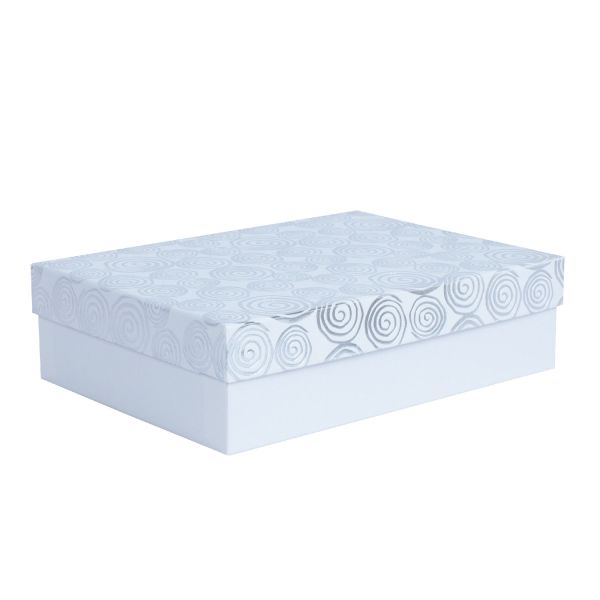 Коробка ELSA 37x27см, с крышкой золото/серебро, белая