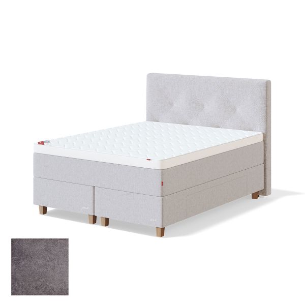 Continental bed with drawer BLACK CONTINENTAL HARRISSON 180x200cm, soft, grey