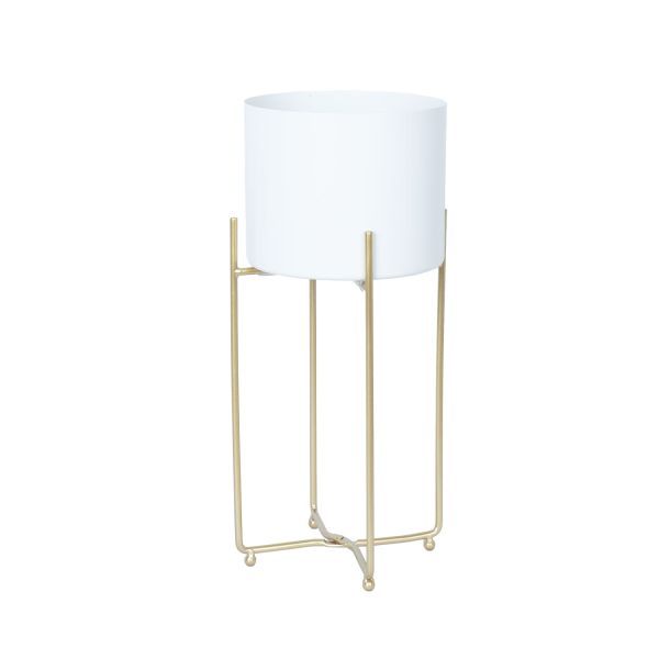 Lillepostament DEIA WHITE M 21,5x20,5xH47cm, valge/kuldne