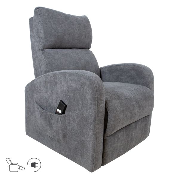 Recliner armchair BARNY with electric lifting mechanism, grey