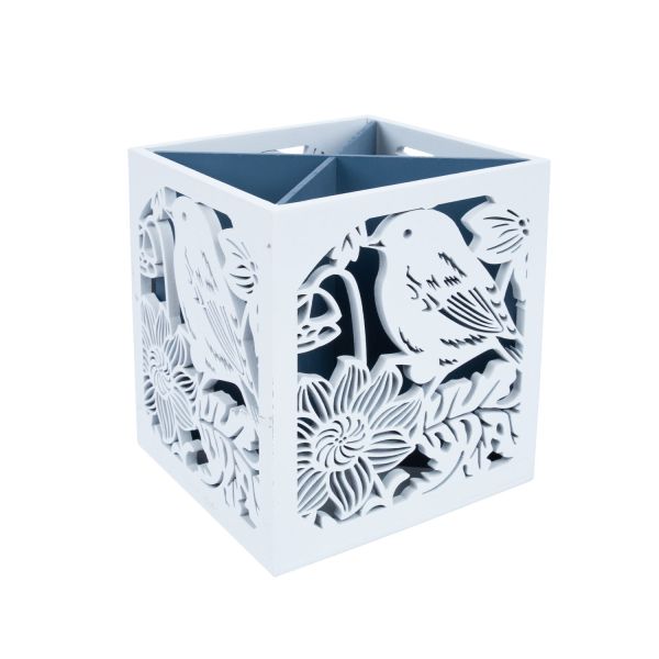 Pen holder HAZEL 12x12xH14,5cm, white/blue