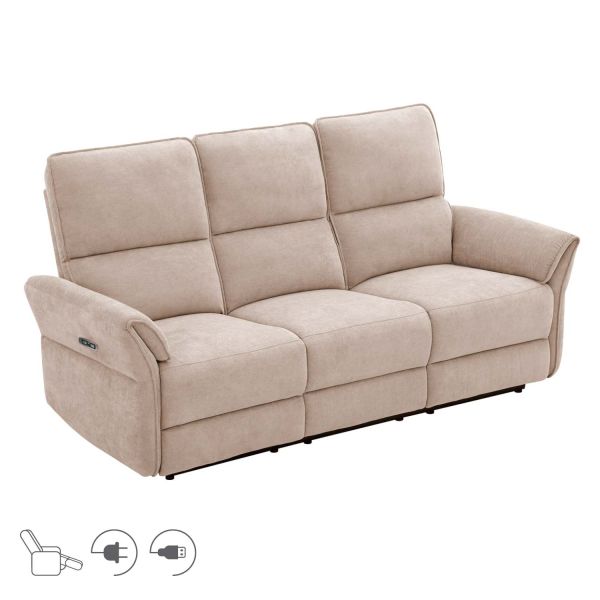 Recliner sofa DAMIKA 3-seater with electric mechanism, light brown