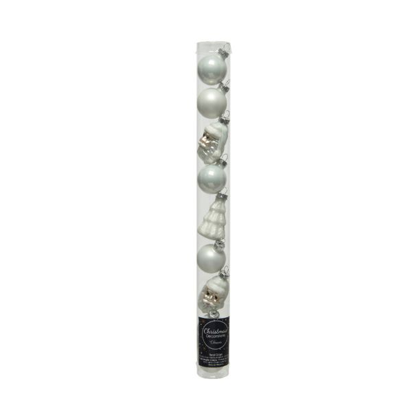 Christmas ornaments XMAS ADVENT, 9tk, white/silver