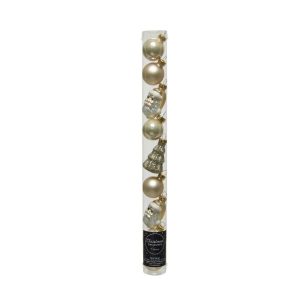 Christmas ornaments XMAS ADVENT, 9tk, pearl white