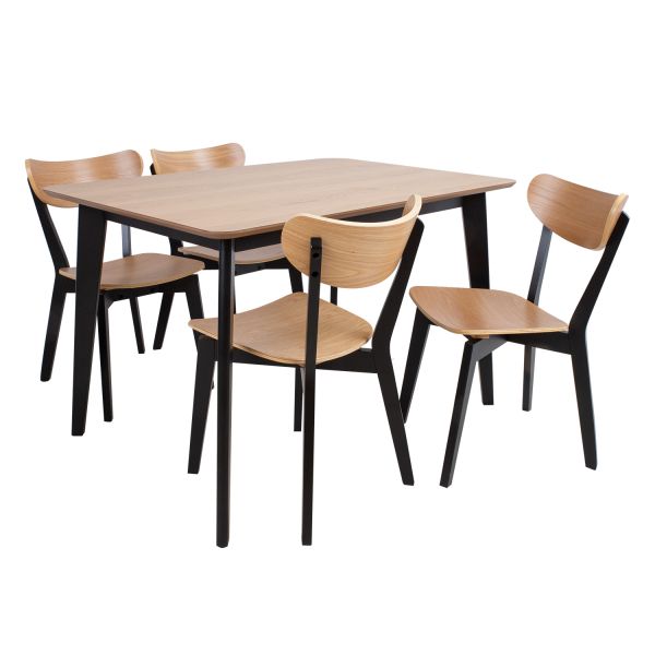 Söögilauakomplekt ROXBY laud, 4 tooli, tamm/must