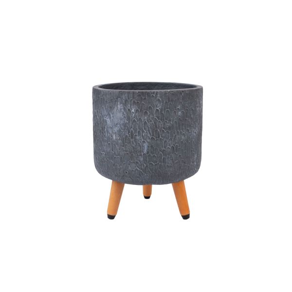 Plant holder SKY EDEN D27xH32.1cm, dark grey, with wood legs