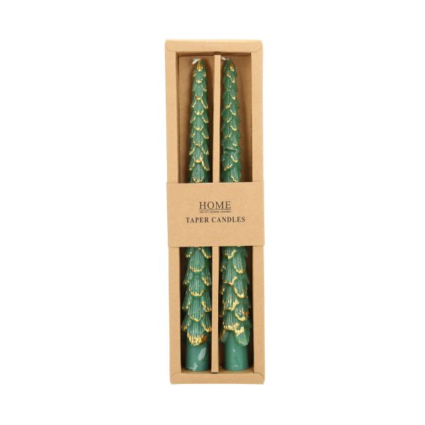 Antique candle CAROLS 2pcs 25cm green spruce
